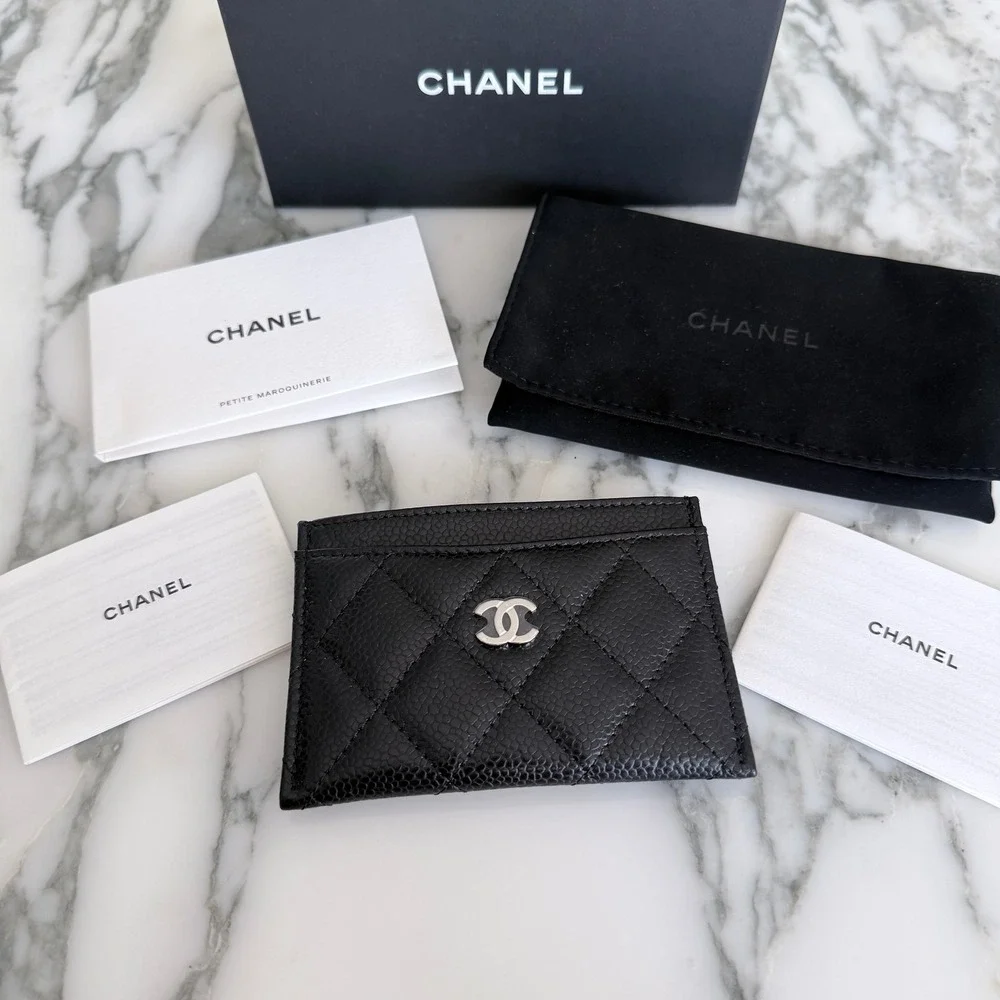 Chanel Card Wallet Black Caviar Quilted Silver CC Logo AP0215Y33352